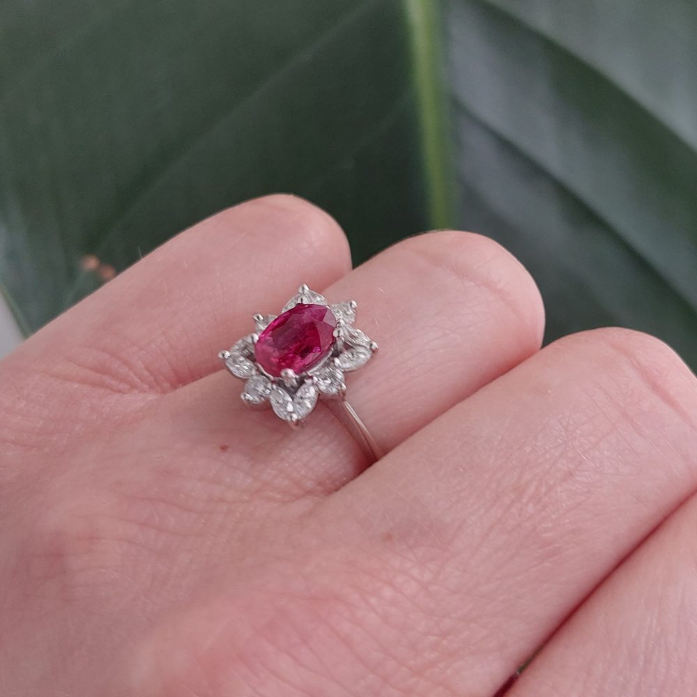 Vintage 2ct Ruby and Marquise Cut Diamond Ring
