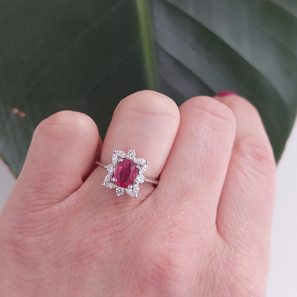 Vintage 2ct Ruby and Marquise Cut Diamond Ring