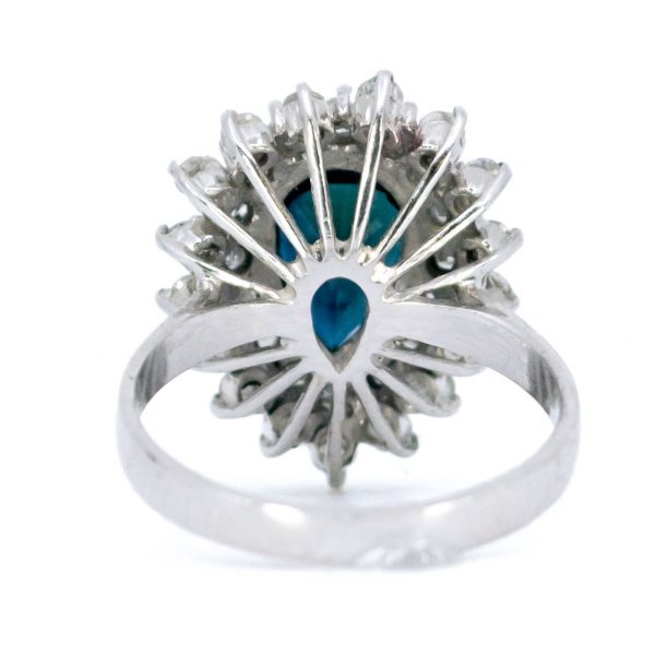 Vintage 2ct Sapphire and Diamond Pear Shaped Cluster Ring