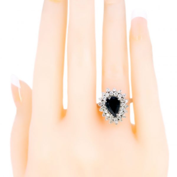 Vintage 2ct Sapphire and Diamond Pear Shaped Cluster Ring