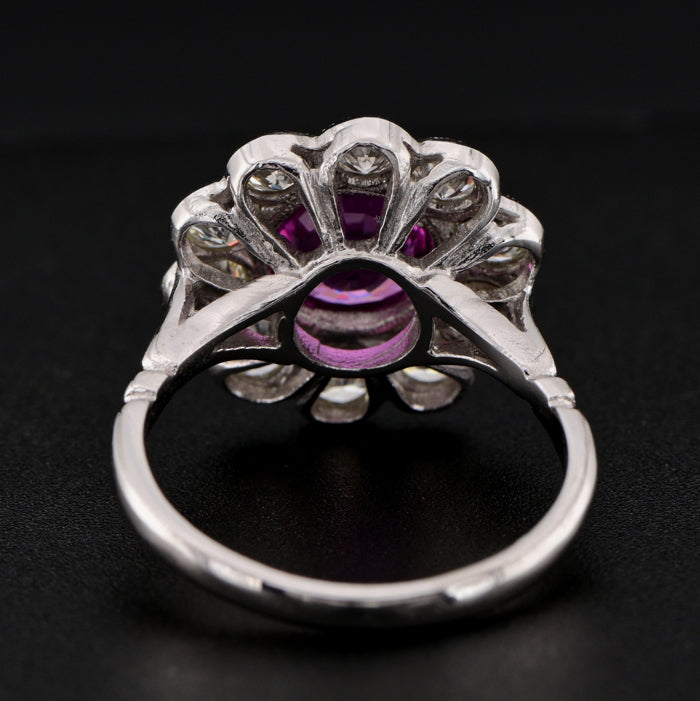 Vintage 2ct Natural Pink Sapphire and Diamond Cluster Ring