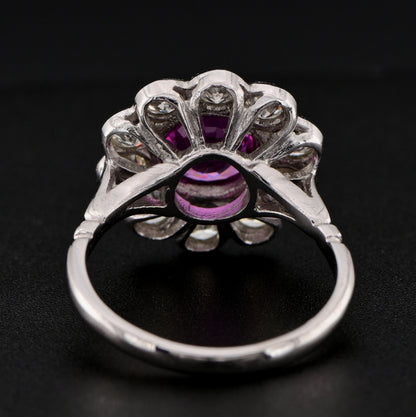 Vintage 2ct Natural Pink Sapphire and Diamond Cluster Ring