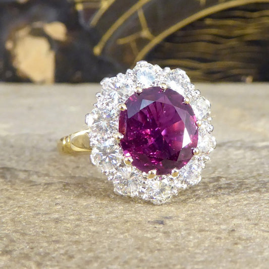 Vintage 3.15ct Ruby and Diamond Cluster Ring