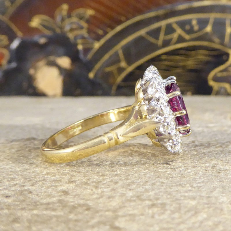 Vintage 3.15ct Ruby and Diamond Cluster Ring