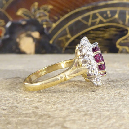 Vintage 3.15ct Ruby and Diamond Cluster Ring