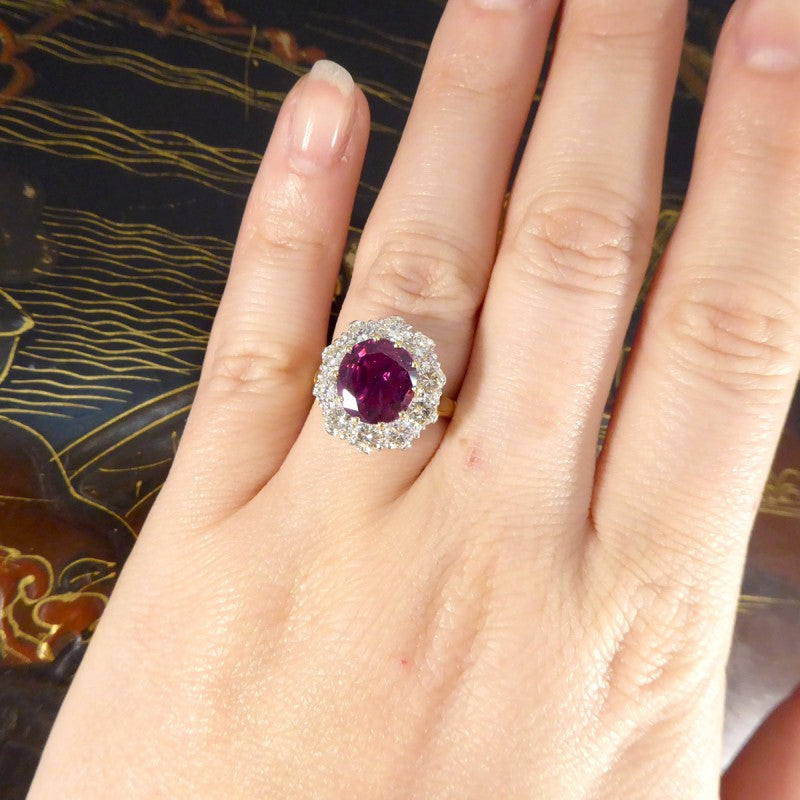 Vintage 3.15ct Ruby and Diamond Cluster Ring