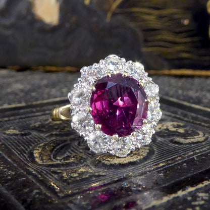 Vintage 3.15ct Ruby and Diamond Cluster Ring