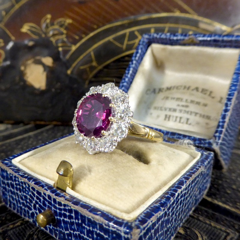 Vintage 3.15ct Ruby and Diamond Cluster Ring
