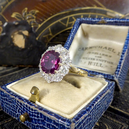 Vintage 3.15ct Ruby and Diamond Cluster Ring