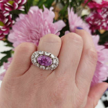 Vintage 3.23ct Natural Pink Sapphire and Diamond Dress Ring