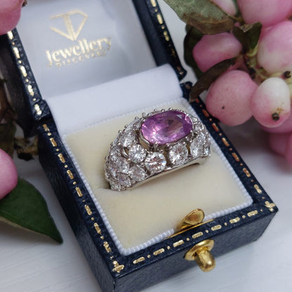 Vintage 3.23ct Natural Pink Sapphire and Diamond Dress Ring