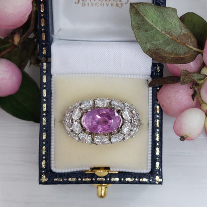Vintage 3.23ct Natural Pink Sapphire and Diamond Dress Ring
