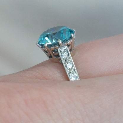 Vintage 3.75ct Blue Zircon and Diamond Set Ring