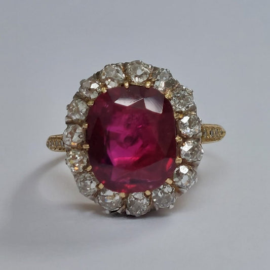 Vintage 3.93ct Siam Ruby and Diamond Ring