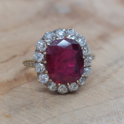 Vintage 3.93ct Siam Ruby and Diamond Ring