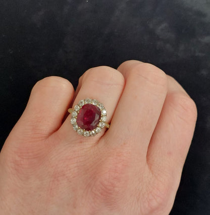 Vintage 3.93ct Siam Ruby and Diamond Ring
