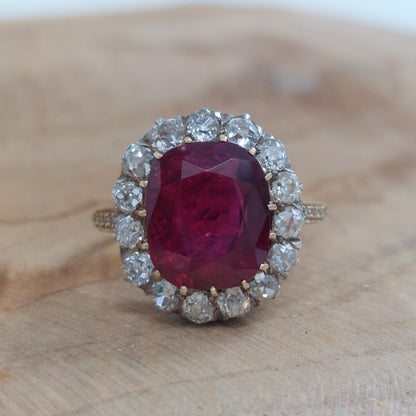 Vintage 3.93ct Siam Ruby and Diamond Ring