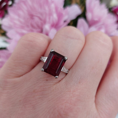 Vintage 3ct Emerald Cut Rubellite Solitaire Ring