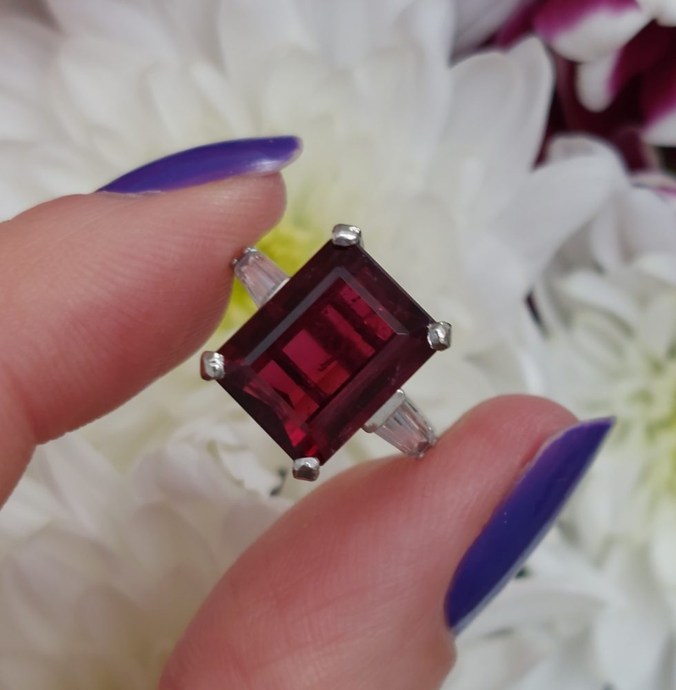 Vintage 3ct Emerald Cut Rubellite Solitaire Ring
