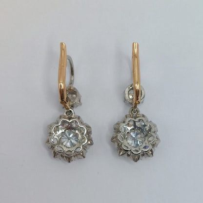 Vintage 3ct Old Cut Diamond Cluster Drop Earrings
