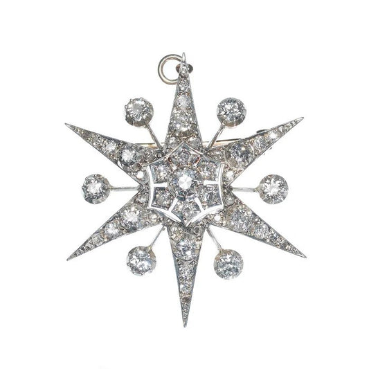 Vintage 3ct Old Cut Diamond Star Pendant Brooch
