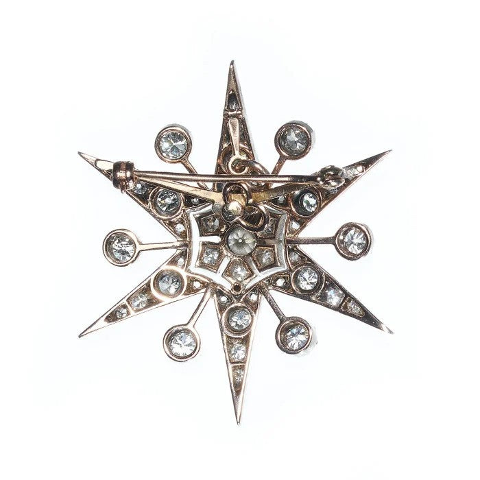 Vintage 3ct Old Cut Diamond Star Pendant Brooch