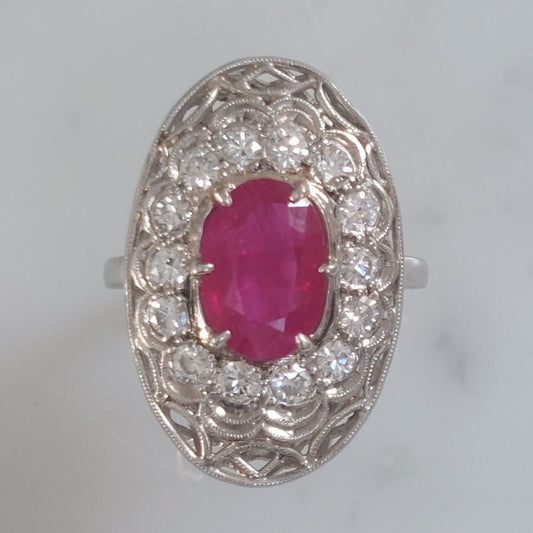 Vintage 3ct Ruby and Diamond Dress Cluster Ring