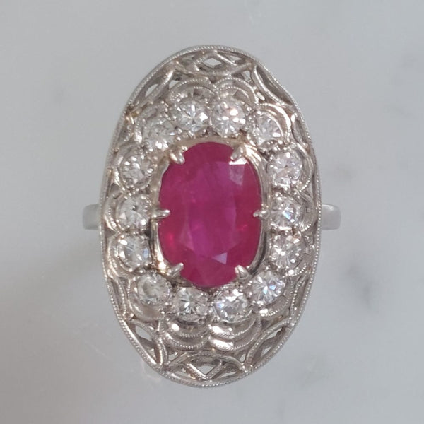 Vintage 3ct Ruby and Diamond Dress Cluster Ring