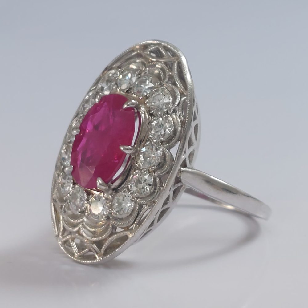 Vintage 3ct Ruby and Diamond Dress Cluster Ring