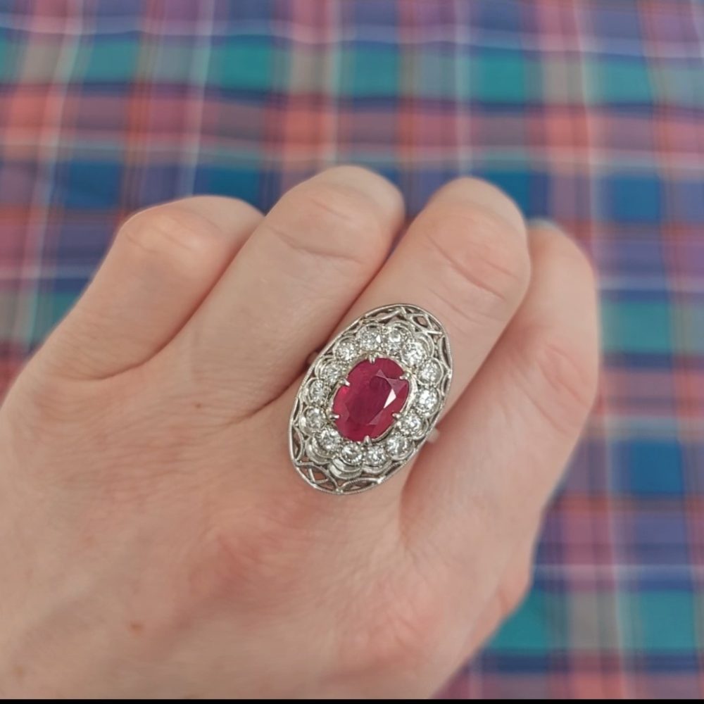 Vintage 3ct Ruby and Diamond Dress Cluster Ring