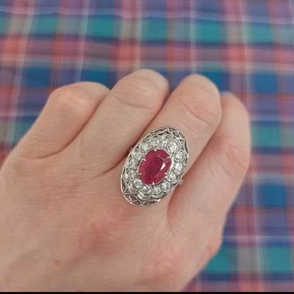 Vintage 3ct Ruby and Diamond Dress Cluster Ring