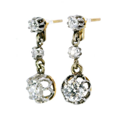 Vintage 3cts Old Mine Cut Diamond Drop Earrings