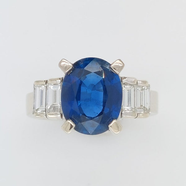 Vintage 4.50ct Sapphire and Baguette Cut Diamond Ring