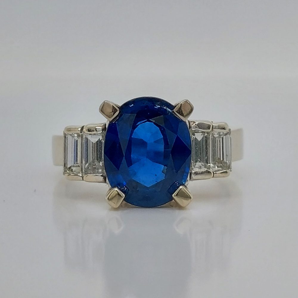 Vintage 4.50ct Sapphire and Baguette Cut Diamond Ring