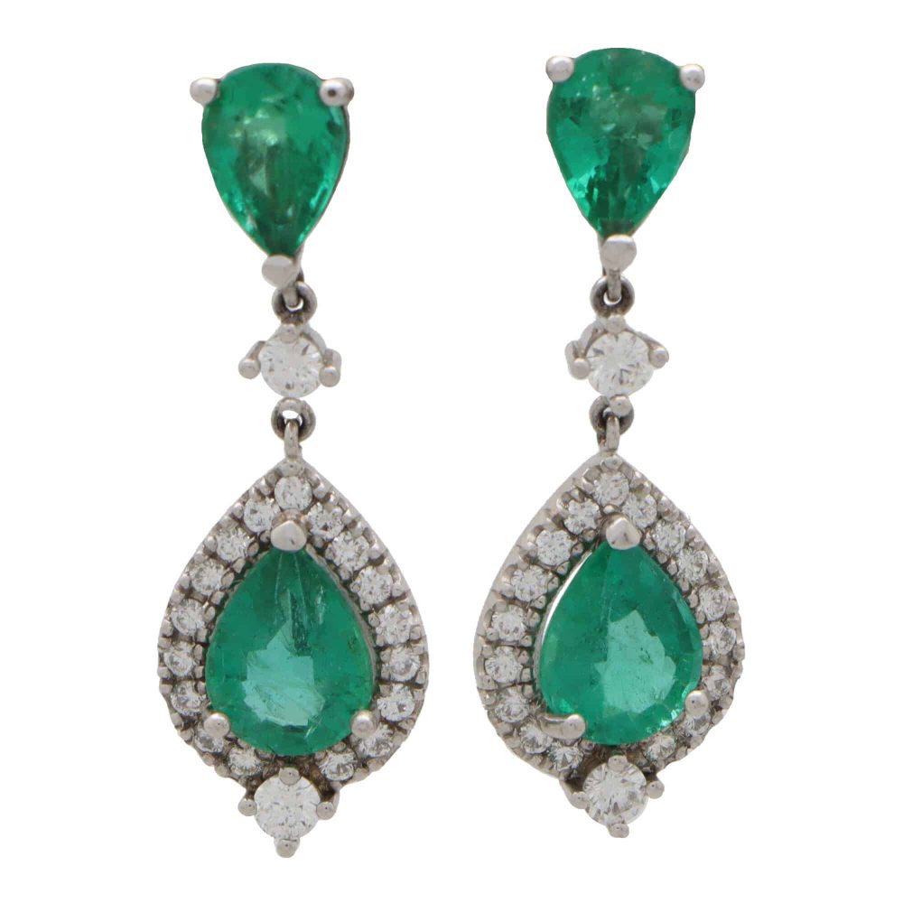 Vintage 4.75ct Emerald and Diamond Drop Earrings