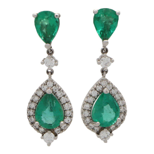 Vintage 4.75ct Emerald and Diamond Drop Earrings