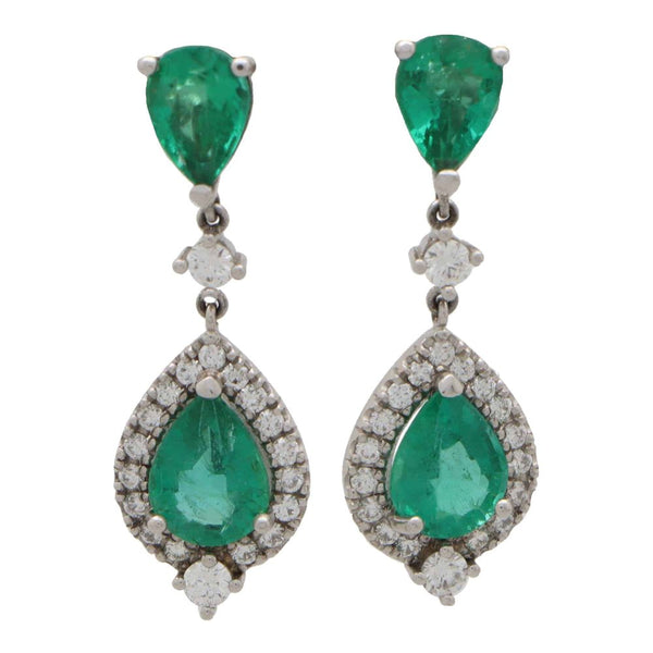 Vintage 4.75ct Emerald and Diamond Drop Earrings