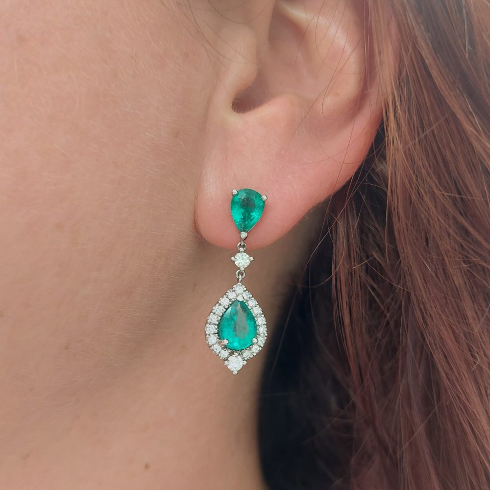 Vintage 4.75ct Emerald and Diamond Drop Earrings