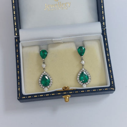 Vintage 4.75ct Emerald and Diamond Drop Earrings