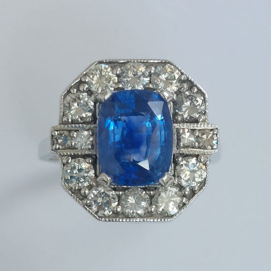Vintage 4.80ct Sapphire and Diamond Ring