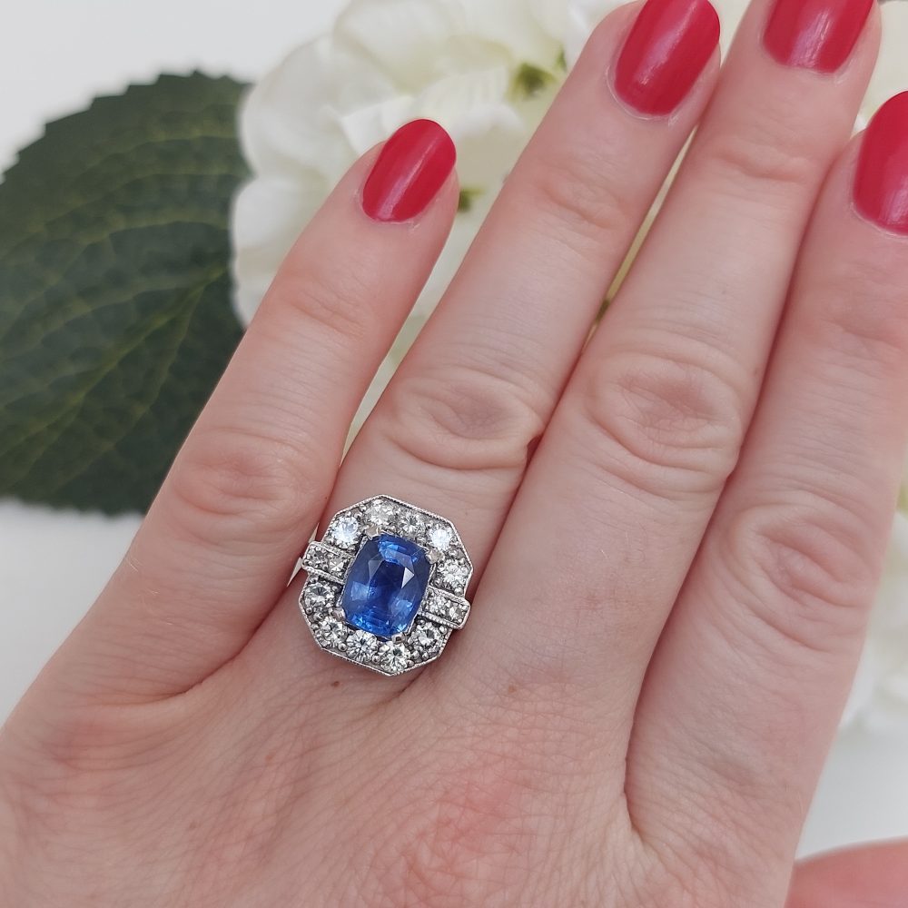 Vintage 4.80ct Sapphire and Diamond Ring
