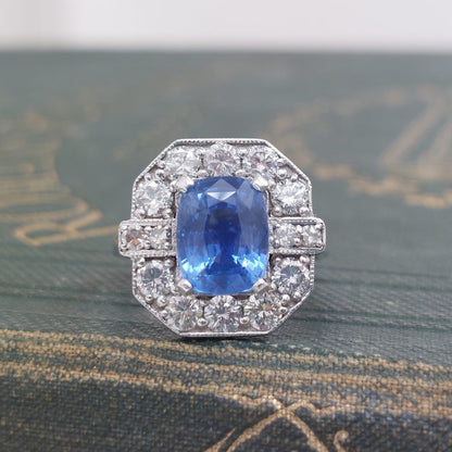 Vintage 4.80ct Sapphire and Diamond Ring