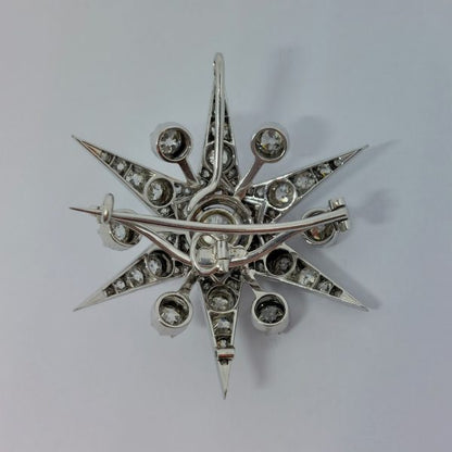 Antique Victorian Diamond Star Pendant come Brooch, 4cts