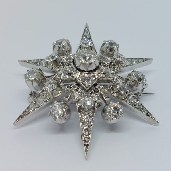 Antique Victorian Diamond Star Pendant come Brooch, 4cts
