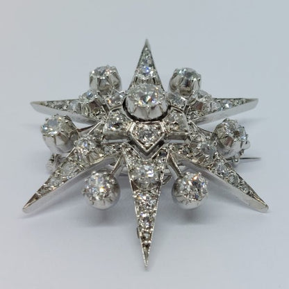 Antique Victorian Diamond Star Pendant come Brooch, 4cts