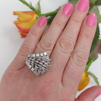 Vintage 4ct Tapering Baguette Cut Diamond Dress Ring 