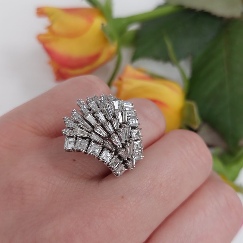 Vintage 4ct Tapering Baguette Cut Diamond Dress Ring 