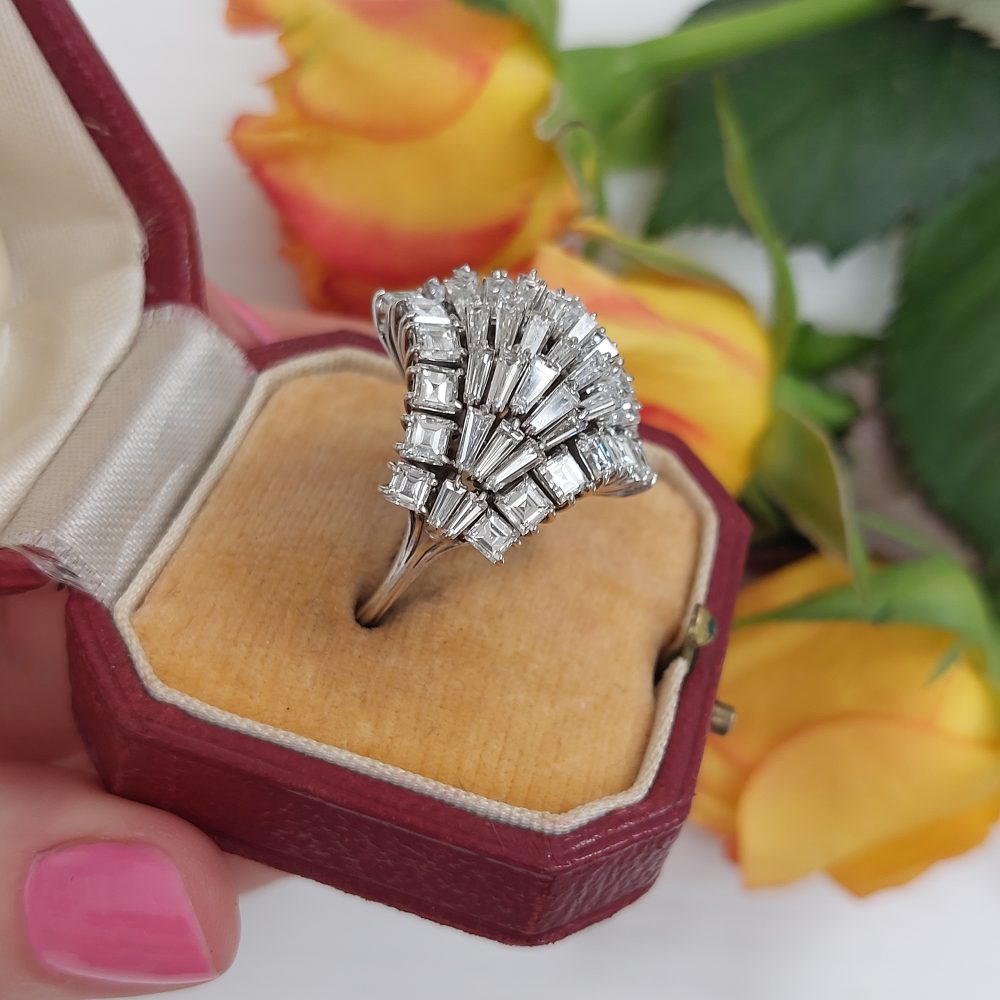 Vintage 4ct Tapering Baguette Cut Diamond Dress Ring 