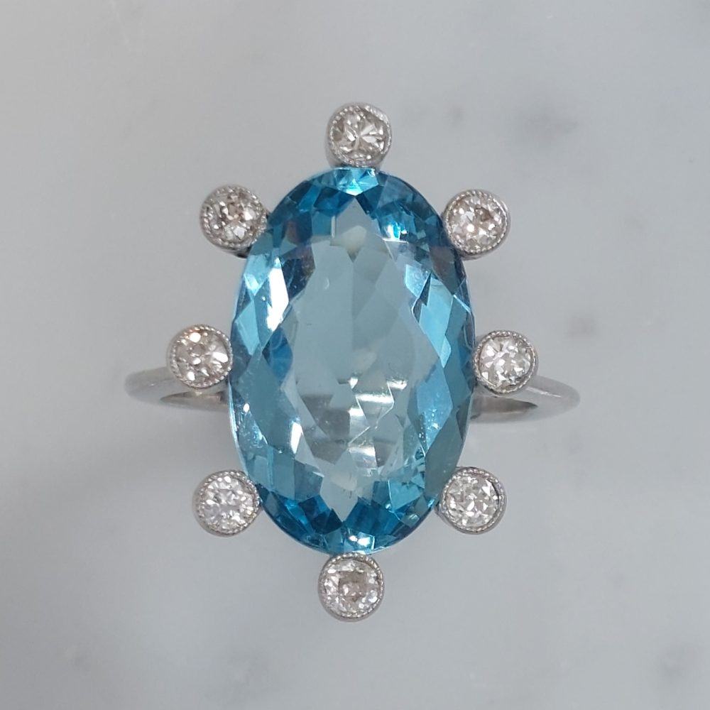 Vintage 5cts Aquamarine and Diamond Ring