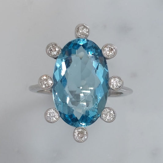 Vintage 5cts Aquamarine and Diamond Ring